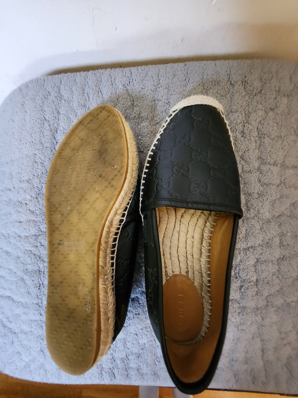 Gicci Leather Embroidered Monogram Black Espadrille Flats - Picture 5 of 12